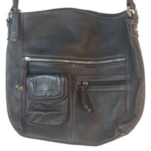 Tignanello Black Pebbled Leather Shoulder Bag Organizer Purse